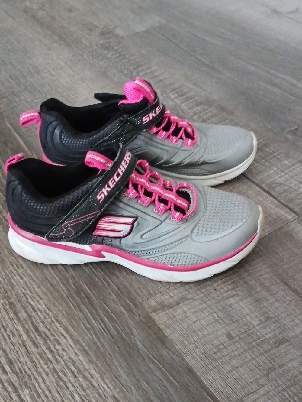 Skechers Girls Gray and Hot Pink Slip-On Athletic Sneakers